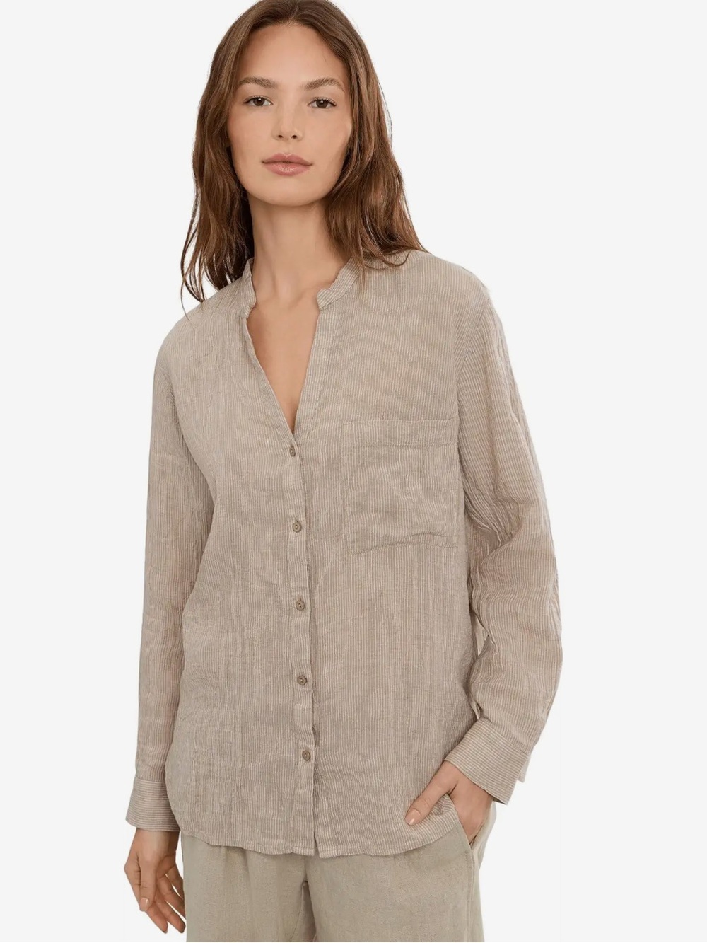Eileen Fisher Organic Linen Mandarin Collar Button-Up Shirt